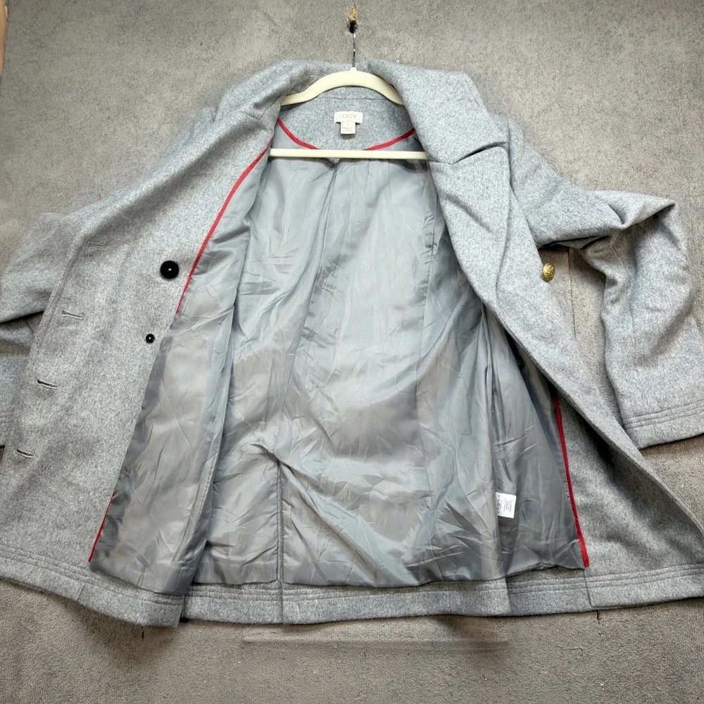 J Crew Wool Peacoat Double Breasted Military Gold Button Gray Women 4 - Picture 6 of 13
